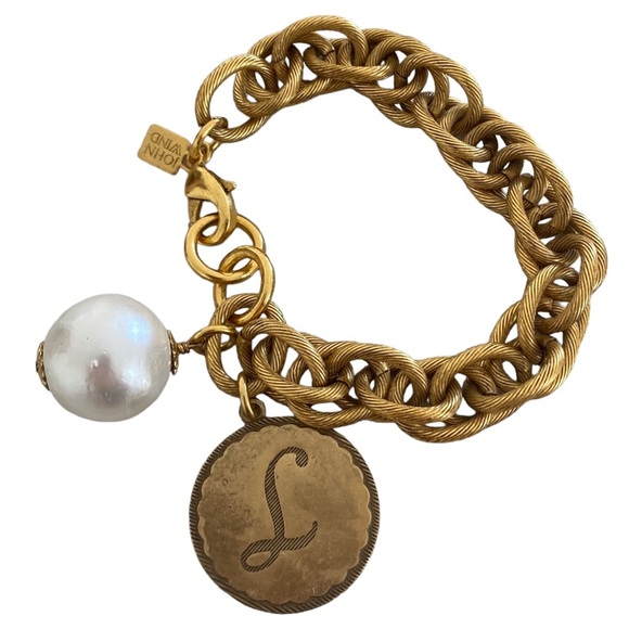 Chunky John Wind chain bracelet Pearl and L initial charm - Picture 8 of 10